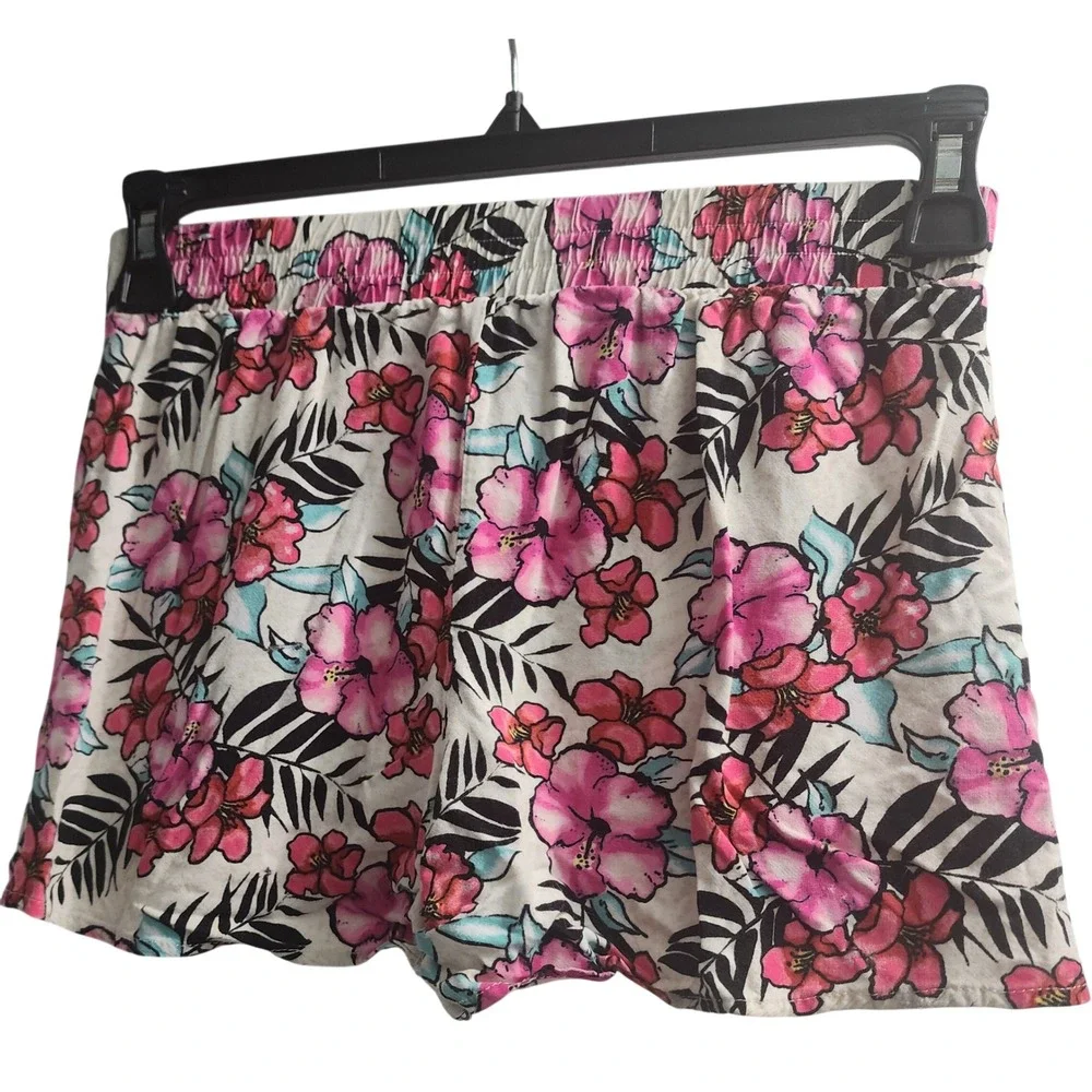 Justice Girls Pink Tropical Floral Ruffle Front Smocked Shorts Size 16‎ Rayon